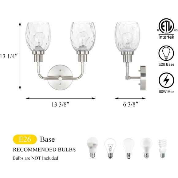 XiNBEi Lighting Wall Sconce Brushed Nickel, 2-Light Bathroom Vanity Light with - Picture 7 of 8